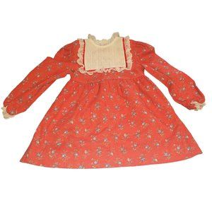 Vintage Precious Originals Sz 4T (2T-3T) Red Blue Floral White Lace Dress USA